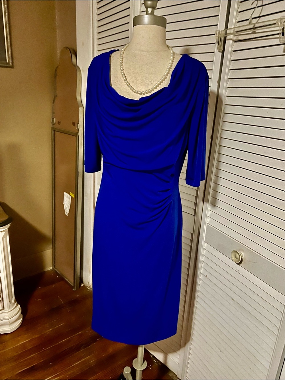 connected apparel Cowl-Neck Midi Dress in Royal Blue